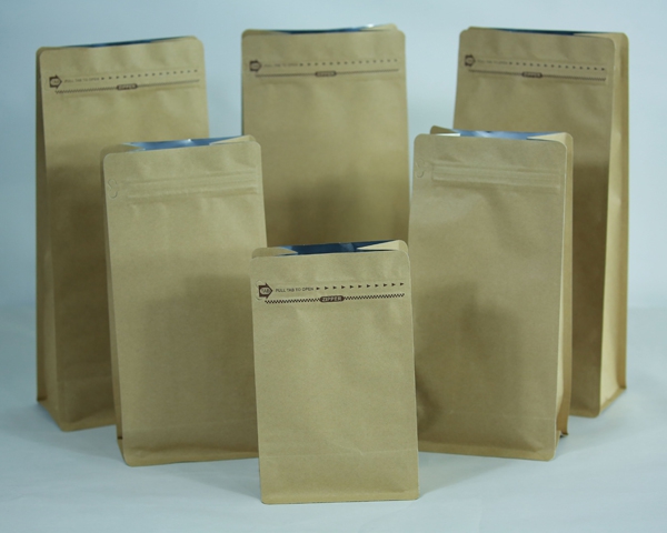 Coffee bags  leisure food kraft paper bags Matte finished square bottom bag with valve Nuts flat bottom bag