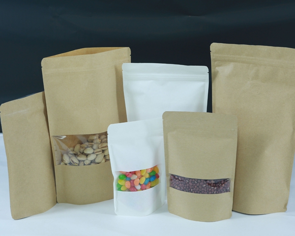 100% Biodegradable Kraft PLA bag  kraft paper bags with window Candy food bags Leisure food bags Rice paper bags Recyclable food bags