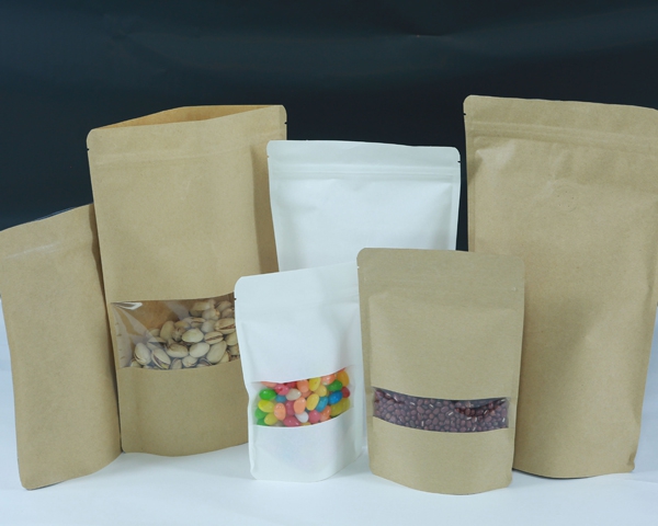 100% Biodegradable Kraft PLA bag stand up pouch  with window Candy food bags Leisure food bags Rice paper bags Tea bags